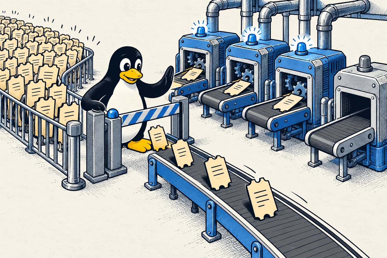Tux comic illustrating capacity and overload.