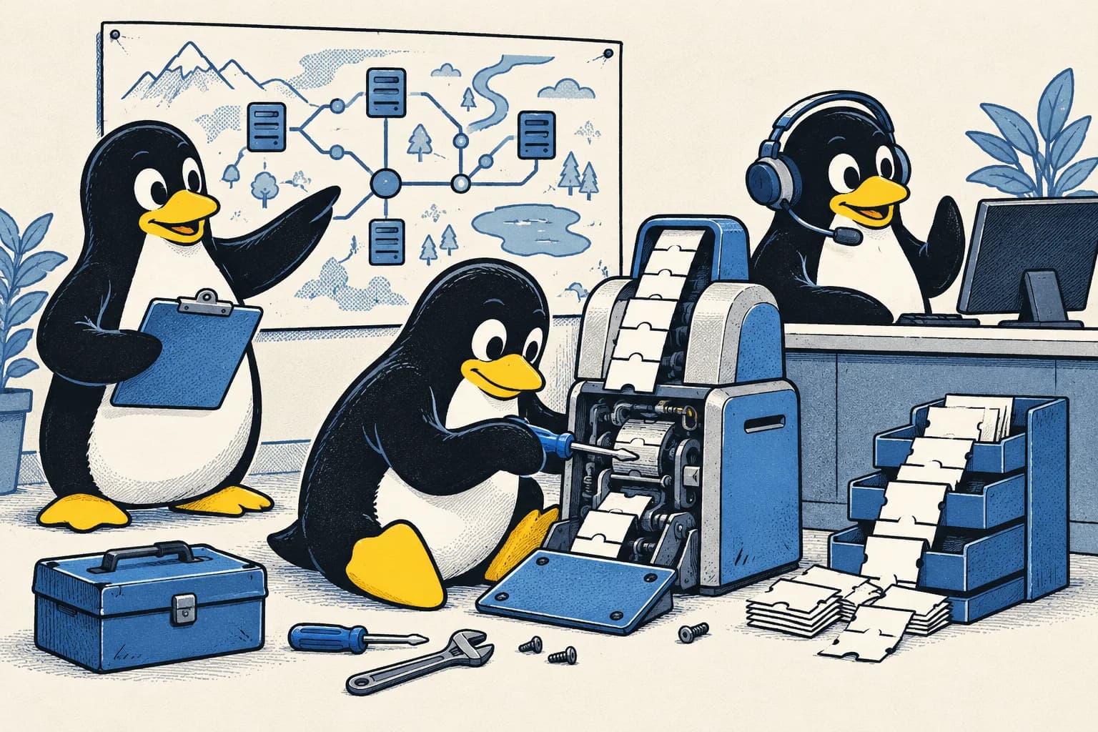 Tux comic illustrating incident response.