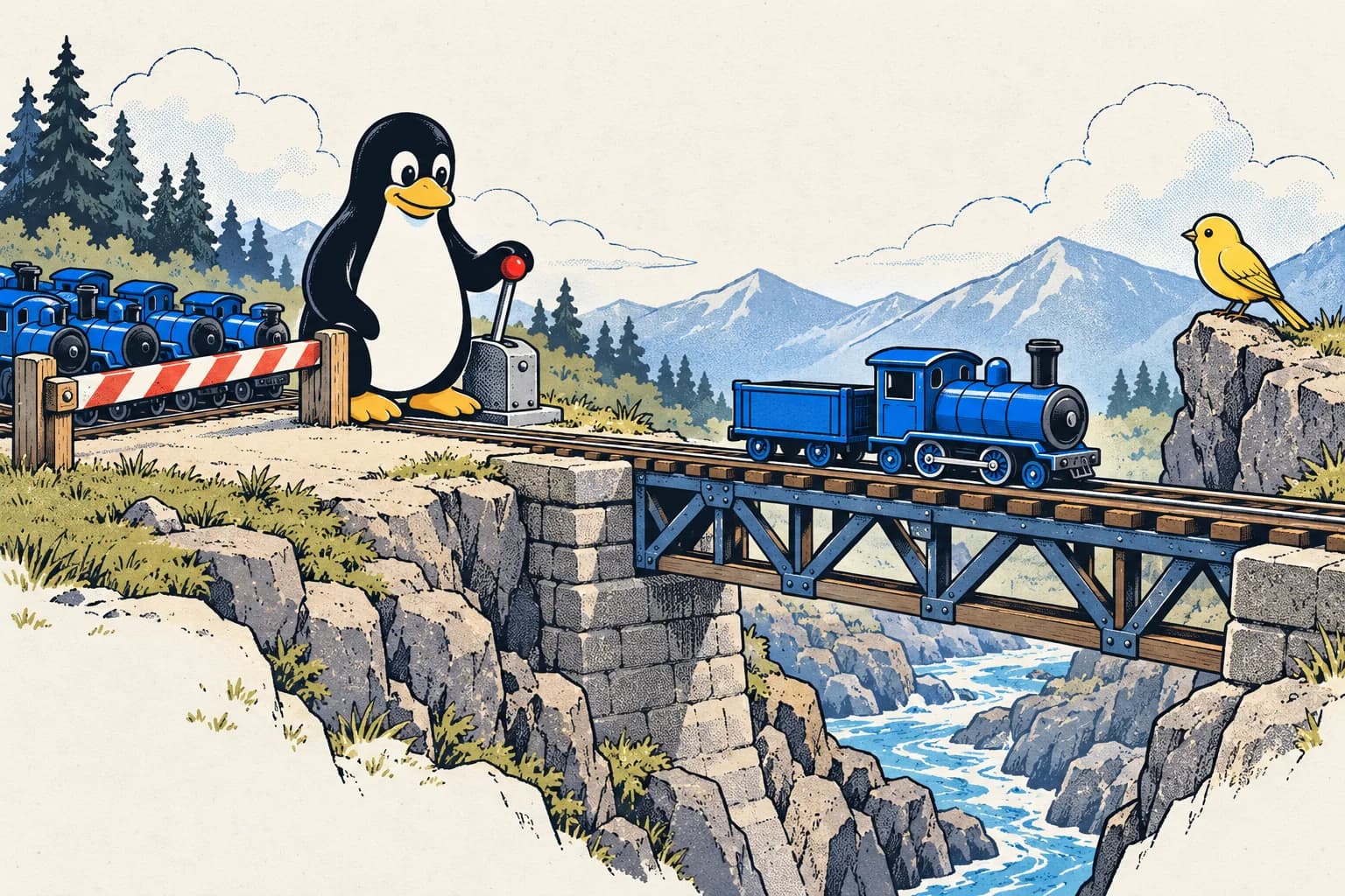 Tux comic illustrating safe changes and releases.